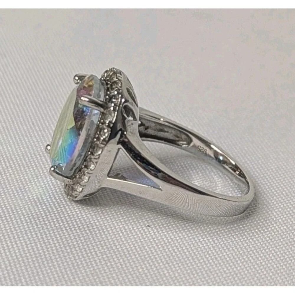 Sterling Silver Mystic Quartz & Zircon Cocktail Ring  Size 9.75